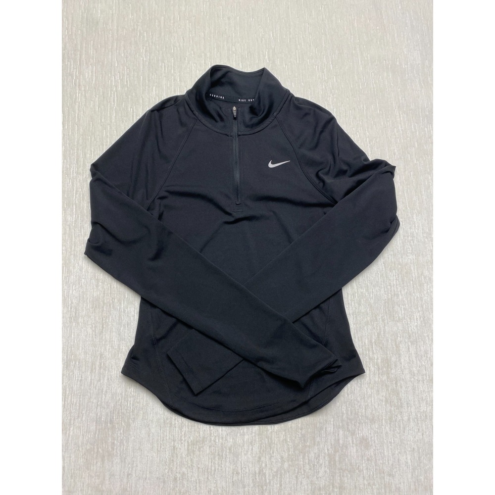 Nike Tempo Quarter Zip Dri-FIT Running Top Womens XS Black Swoosh Gym Mock Neck